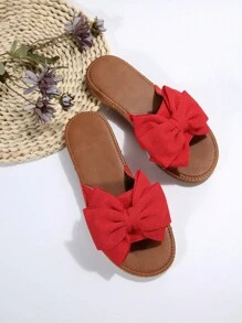 Bowknot Round Toe Slippers For Women, Fashionable Two-Wear Outdoor Sandals, Non-Slip Butterfly Decoration Slide Sandals