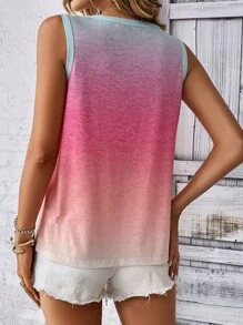 SHEIN LUNE 渐变色印花对比色绑带背心图案 T 恤女式上衣 - 粉色 - 查看 2