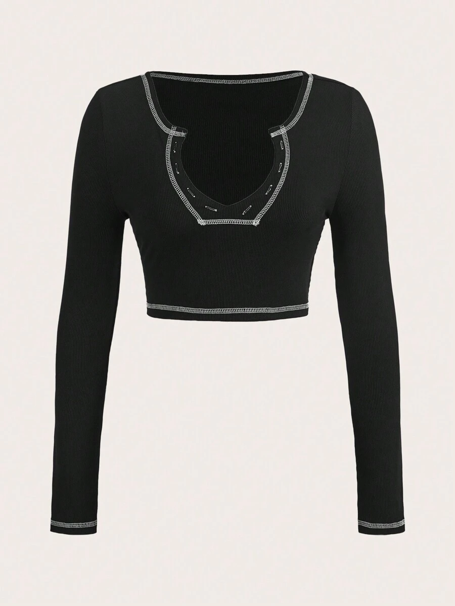 SHEIN EZwear تي شيرت إكسبرة بأسود أساس و رباط تباين - الأسود - مشاهدة 1