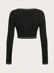 SHEIN EZwear تي شيرت إكسبرة بأسود أساس و رباط تباين - الأسود - مشاهدة 2