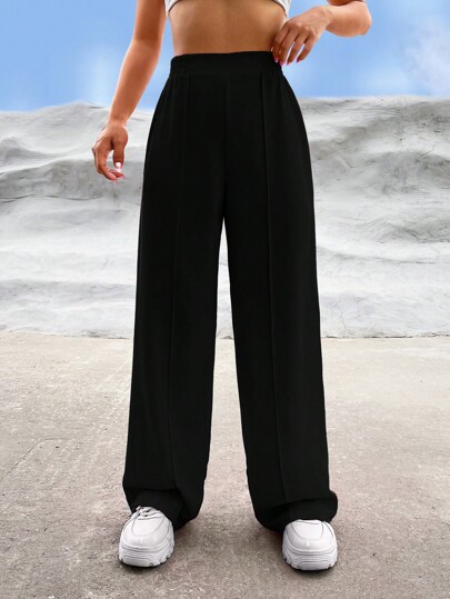 SHEIN EZwear Pantalones anchos de vestir de color negro sólido con estilo Y2k para verano