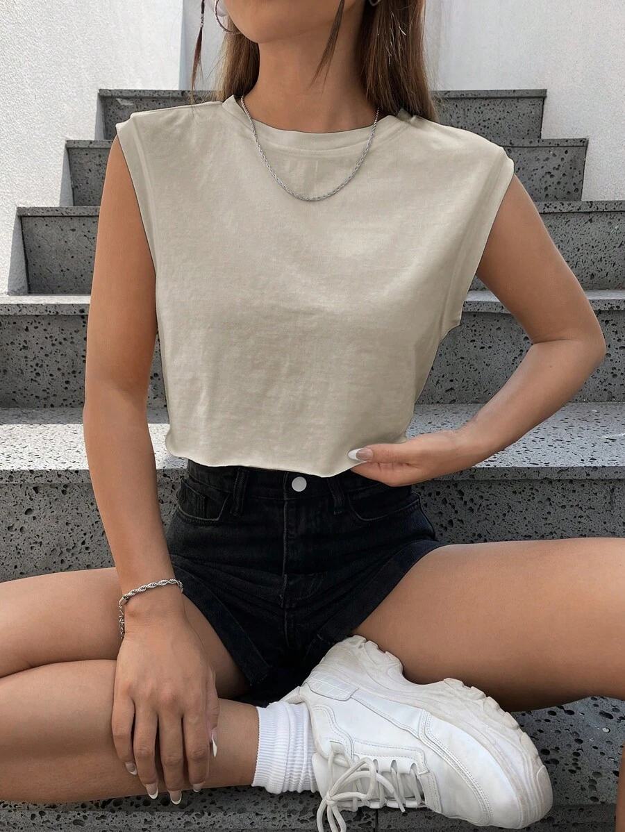 SHEIN EZwear Áo khoác và áo lót dành cho xe tăng nữ màu trơn Giải trí - Màu be - Xem 1