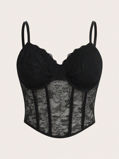 SHEIN ICON Plus Lace Black Corset Cami Top, Summer