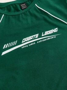 SHEIN EZwear Áo thun nữ Slogan Giải trí - Màu xanh lá cây đậm - Xem 5