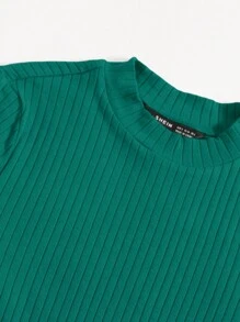 SHEIN EZwear 大碼小高領羅紋針織連體衣 - 墨綠色 - 查看 5