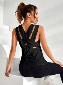 Easithlete 綁帶交叉無背運動背心，塑形衣健身上衣