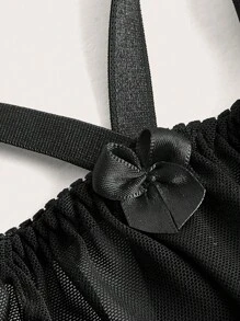Seduluxe Women's Black Mesh Fabric Sexy Lingerie Set With Cut Out Spaghetti Strap Design