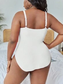 Slaydiva Summer Beach Plus Contrast Mesh One Piece Swimsuit - White - View 2