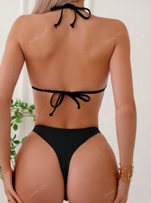 Swim SXY Set bikini triunghiular cu bretele și halter, model vară plajă