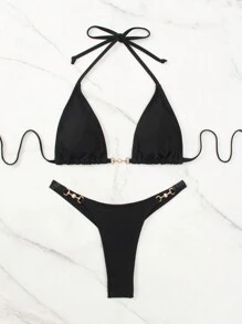 Swim SXY Set bikini triunghiular cu bretele și halter, model vară plajă