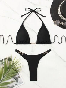 Swim SXY Set bikini triunghiular cu bretele și halter, model vară plajă