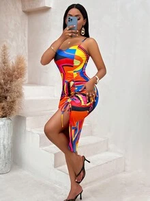 Đầm Dây kéo Tách cao Tất cả trên in Gợi cảm - Nhiều màu - Xem 6