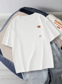 Manfinity Hypemode Camiseta holgada para hombre con bordado de dibujos animados y escote caído