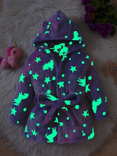 SHEIN 幼兒夜光獨角獸圖案浴袍睡衣