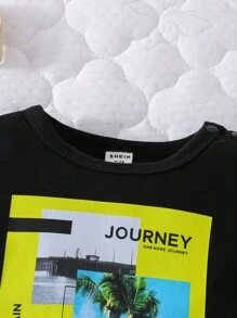 寶寶男孩休閒假日字母和棕櫚樹印花t恤加上束口短褲套裝 - 彩色 - 查看 7