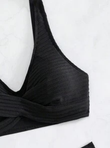 扭結高腰比基尼泳裝 - 黑色 - 查看 5