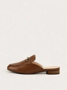 2025 Autumn Women Slip-On Mule Slippers With Metal Buckle, Flat Heel, English Style,Suitable For Summer - Brown - View 4