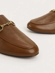 2025 Autumn Women Slip-On Mule Slippers With Metal Buckle, Flat Heel, English Style,Suitable For Summer - Brown - View 5