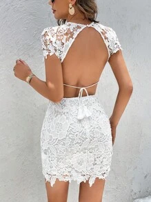 SHEIN Privé Tie Backless Guipure Lace Bodycon Dress