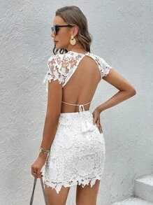 SHEIN Privé Tie Backless Guipure Lace Bodycon Dress