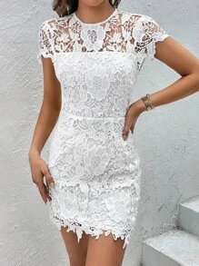 SHEIN Privé Tie Backless Guipure Lace Bodycon Dress