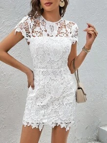 SHEIN Privé Tie Backless Guipure Lace Bodycon Dress