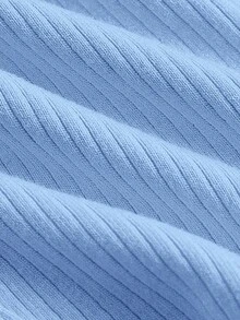 SHEIN MOD Áo thun nữ Bất đối xứng Gân đan Thắt nơ trước Nếp gấp Phần Ngực màu trơn Giải trí - Màu xanh nhạt - Xem 3