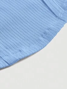 SHEIN MOD Áo thun nữ Bất đối xứng Gân đan Thắt nơ trước Nếp gấp Phần Ngực màu trơn Giải trí - Màu xanh nhạt - Xem 4