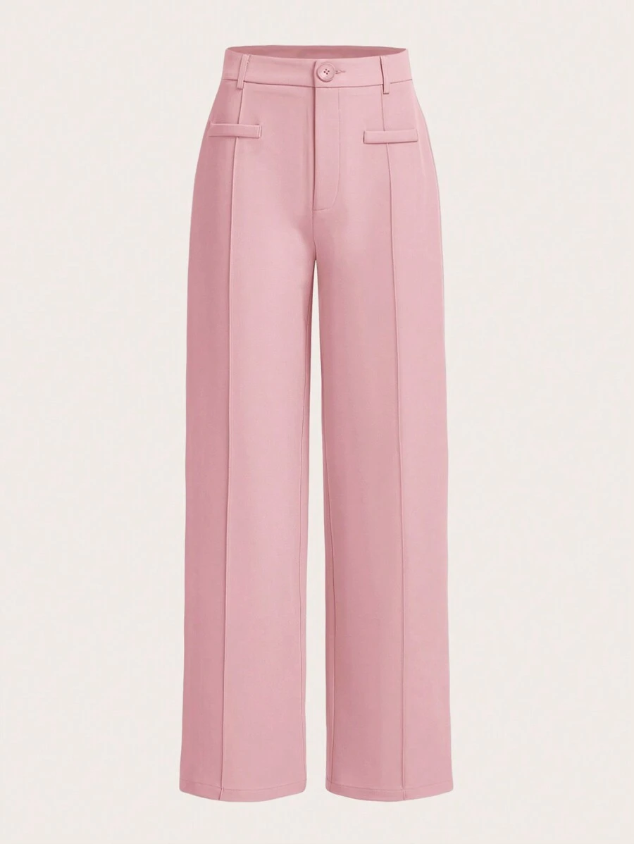 SHEIN MOD Pantalones rectos unicolor - Rosa Pálido - Ver 1