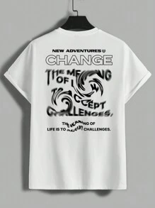 Manfinity Nam Áo thun Bông Đồ họa Khẩu hiệu - trắng - Xem 2