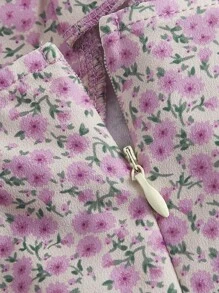 SHEIN MOD Đầm Ren lên Dây kéo Tách cao Chi tiết cốc Họa tiết hoa Boho - Màu tím - Xem 4