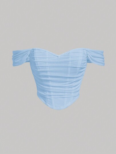 SHEIN MOD Top de hombros descubiertos fruncido de malla