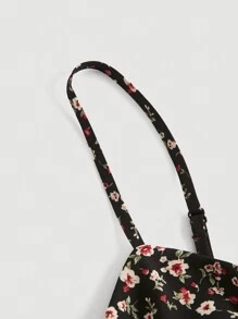 SHEIN MOD 碎花高衩吊帶連衣裙 - 黑色 - 查看 3