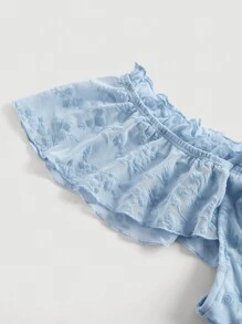 SHEIN MOD Áo thun Plus size viền lá sen Thắt nơ trước Nếp gấp Phần Ngực màu trơn Giải trí - Màu xanh nhạt - Xem 3