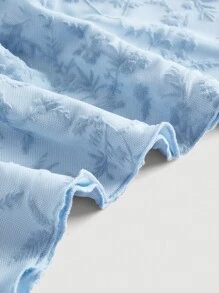 SHEIN MOD Áo thun Plus size viền lá sen Thắt nơ trước Nếp gấp Phần Ngực màu trơn Giải trí - Màu xanh nhạt - Xem 4