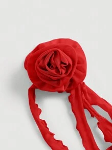 SHEIN MOD 夜晚紅色夏季3d玫瑰花細節短款吊帶上衣 - 紅色 - 查看 4