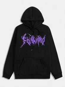 ROMWE MEN Street Life Nam Đồ họa Chữ cái Dây rút Hoodie - màu đen - Xem 2