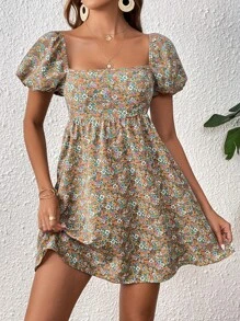 Soleia 碎花方領泡泡袖洋裝 - 彩色 - 查看 3