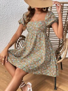 Soleia 碎花方領泡泡袖洋裝 - 彩色 - 查看 5