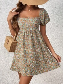 Soleia 碎花方領泡泡袖洋裝 - 彩色 - 查看 6