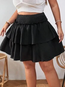 SHEIN VCAY 大碼高腰雙層下擺半身裙 - 黑色 - 查看 5