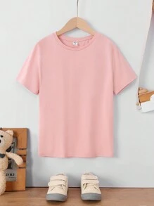 SHEIN Boys Solid Round Neck Tee - Baby Pink - View 1