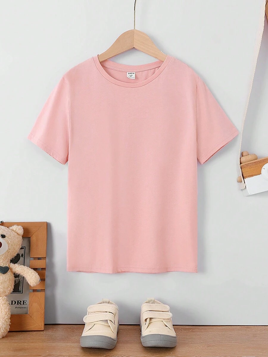 SHEIN Boys Solid Round Neck Tee - Baby Pink - View 1