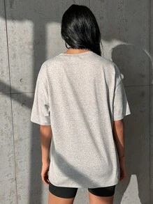 SHEIN Unity Áo thun nữ Lá thư Giải trí - Màu Xám nhạt - Xem 2