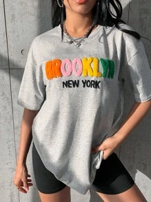 SHEIN Unity Áo thun nữ Lá thư Giải trí - Màu Xám nhạt - Xem 4