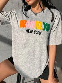 SHEIN Unity Áo thun nữ Lá thư Giải trí - Màu Xám nhạt - Xem 5