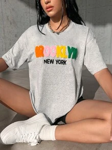 SHEIN Unity Áo thun nữ Lá thư Giải trí - Màu Xám nhạt - Xem 6