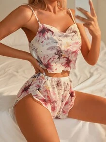 花卉印花吊带背心和短裤 睡衣套装 / 睡衣套装