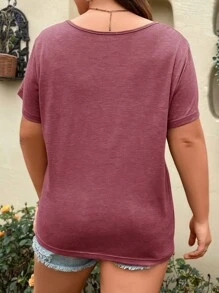 SHEIN LUNE Plus Crisscross Front Tee - Burgundy - View 2