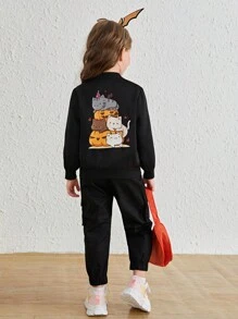 SHEIN Young Girl Cartoon Graphic Bomber Jacket Without Cami Top,In Fall/Winter